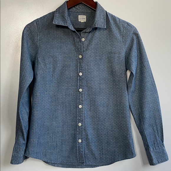 J. Crew Tops - J.Crew chambray polka dot button up shirt XXS